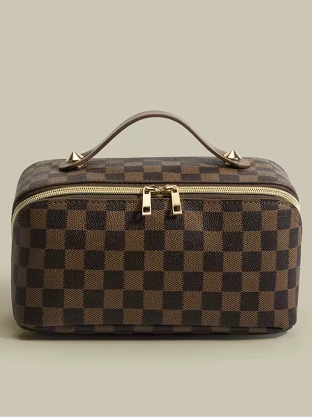Checkered Brown Travel Toiletry Bag